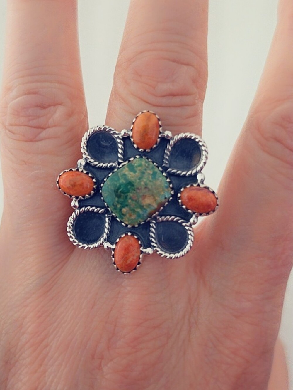 Orange Mohave Sonoran Turquoise 925 Sterling Silver Gemstone Ring